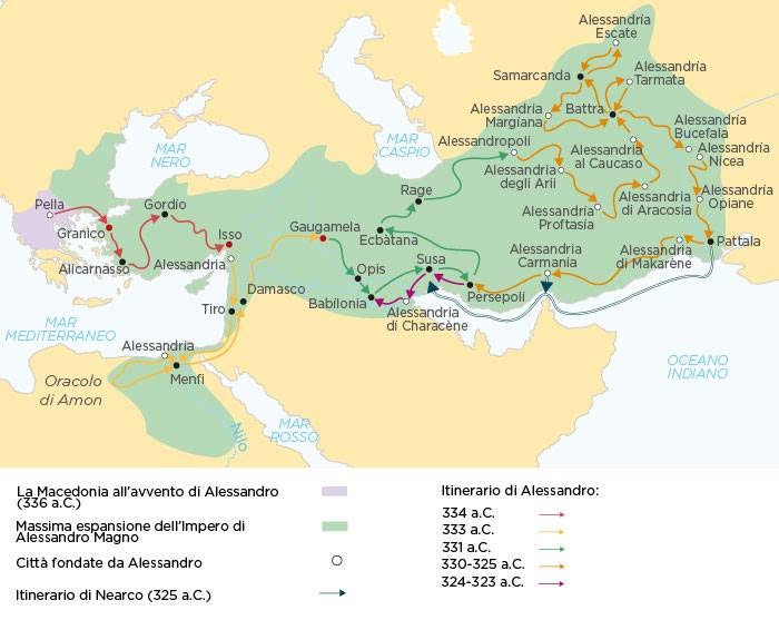 Mappa della marcia di Alessandro verso Oriente
